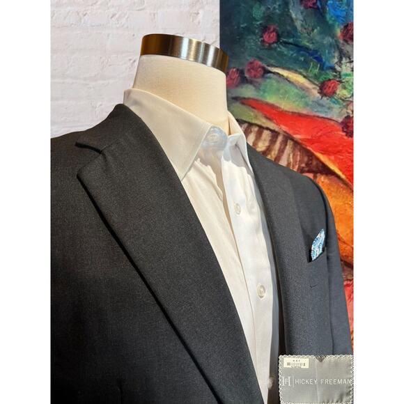 Hickey Freeman 43L Loro Piana Charcoal Dark Gray Blazer Suit Coat Jacket - Picture 4 of 14